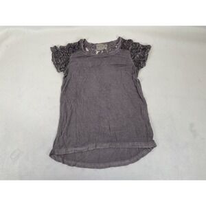 Dantelle Lace Accent Short Sleeve Blouse Womens Size S Purple